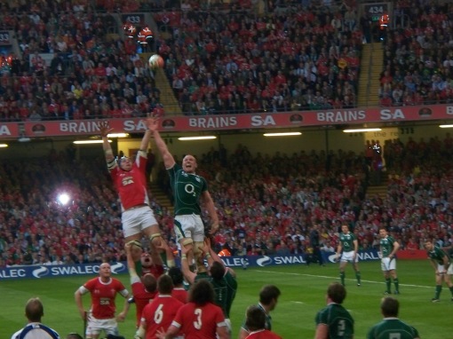 Paul O'Connell in the lineout for Ireland as they beat Wales 17-15 in the Six Nations at the Millennium Stadium in 2009 as they clinch a first Grand Slam since 1948